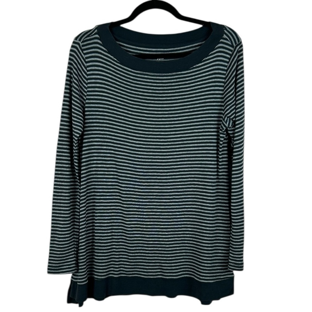 J. Jill Perfect Pima Cotton Striped Long Sleeve Scoop Neck Tunic Top Small Blue
